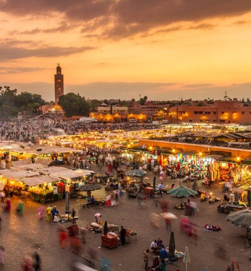 Jamaa el Fna market square, Marrakesh, Morocco, north Africa. Jemaa el-Fnaa, Djema el-Fna or Djemaa el-Fnaa is a famous square and market place in Marrakesh's medina quarter.